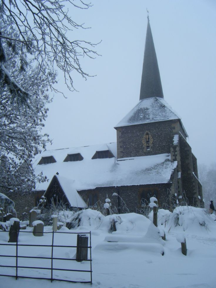 Banstead - All Saints church in the snow 