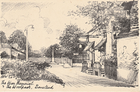 War Memorial and The Woolpack, Banstead